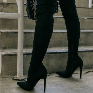 Black suede size 7 stiletto thigh height boots